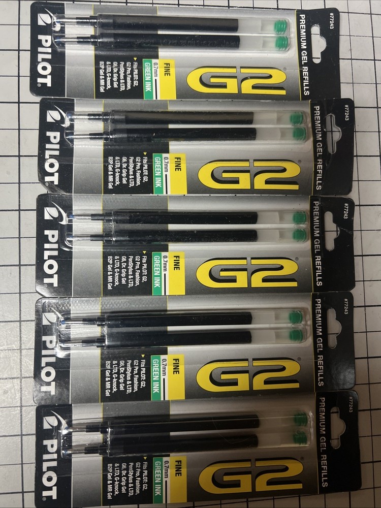 Pilot G2 07 Gel Ink Rolling Ball Pen Refills 0.7mm Fine Point 5 Packs Green Ink