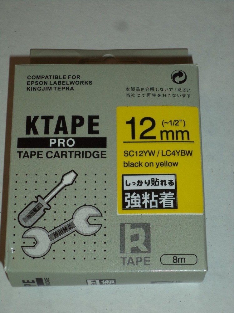 10 K-Sun SC12YW LC4YBW Black YELLOW COMPATIBLE LABEL Tape 1/2″ K Sun 12mm EPSON
