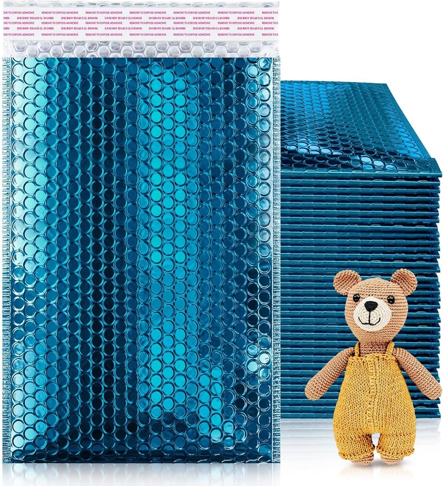6.5 x 10.5 Blue Metallic Bubble Mailers Padded Envelopes Self-Sealing 250 Pack