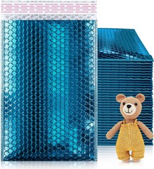 6.5 x 10.5 Blue Metallic Bubble Mailers Padded Envelopes Self-Sealing 250 Pack
