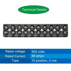 Terminal Block 500V 60A Dual Row 10 Positions Screw Electric Barrier Strip