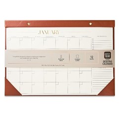 Simulated Leather Desk Blotter Calendar 12 Months Cognac Brown Medium Size