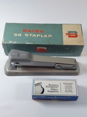 Vintage Bates 56 Desk Stapler Grey with Original Box & Swingline Staples USA