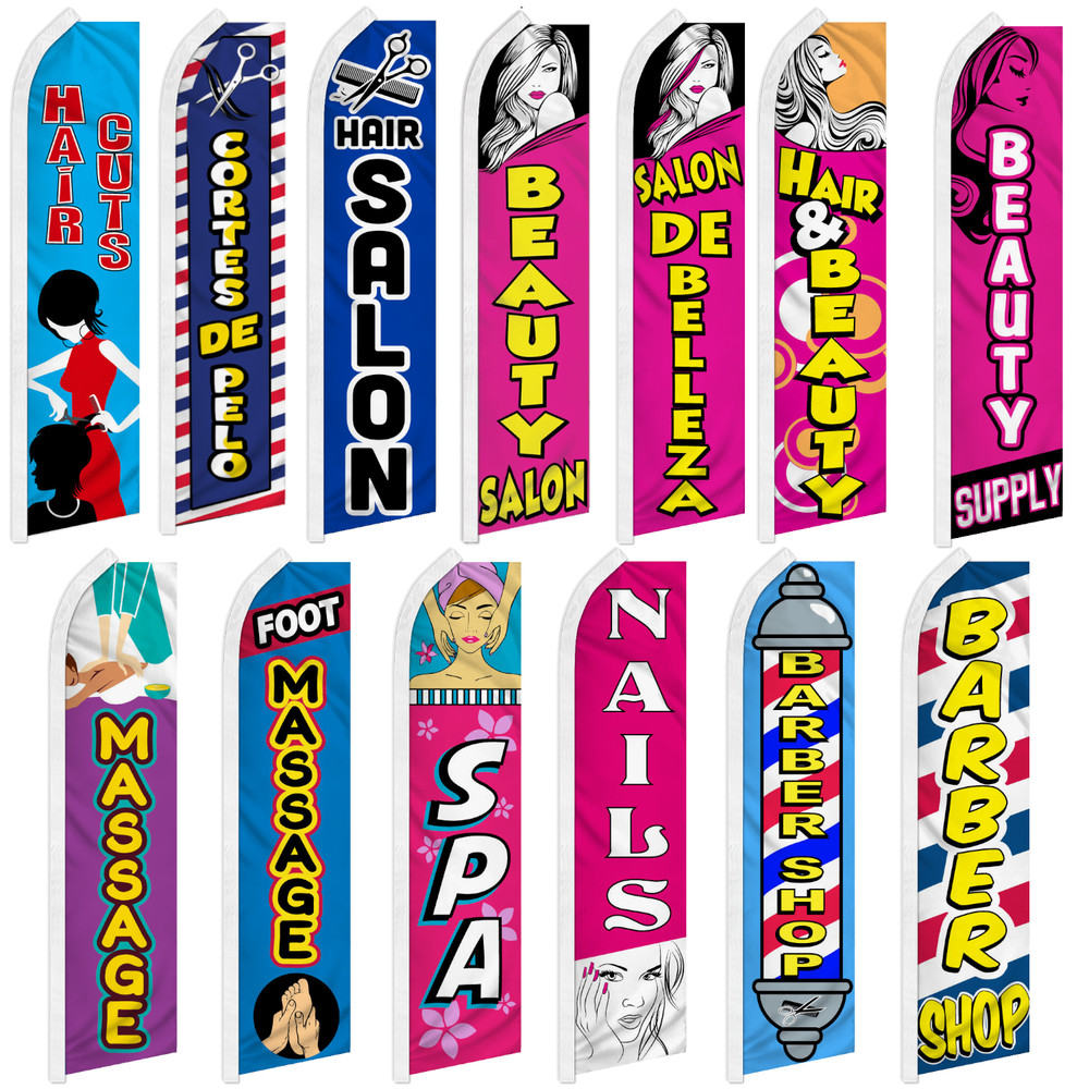 Beauty Salon Advertising Feather Swooper Flutter Flag Banner Nails Hair Massage