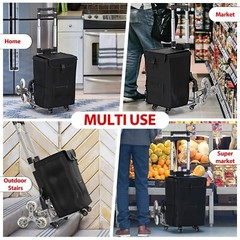2in1 Folding Grocery Basket Cart Shopping Wheels Stair Climbing Adjustable Dolly