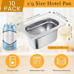 10 Pcs 1/9 Size 4 Inch Deep Hotel Pan Stainless Steel Steam Table Pan Commercial
