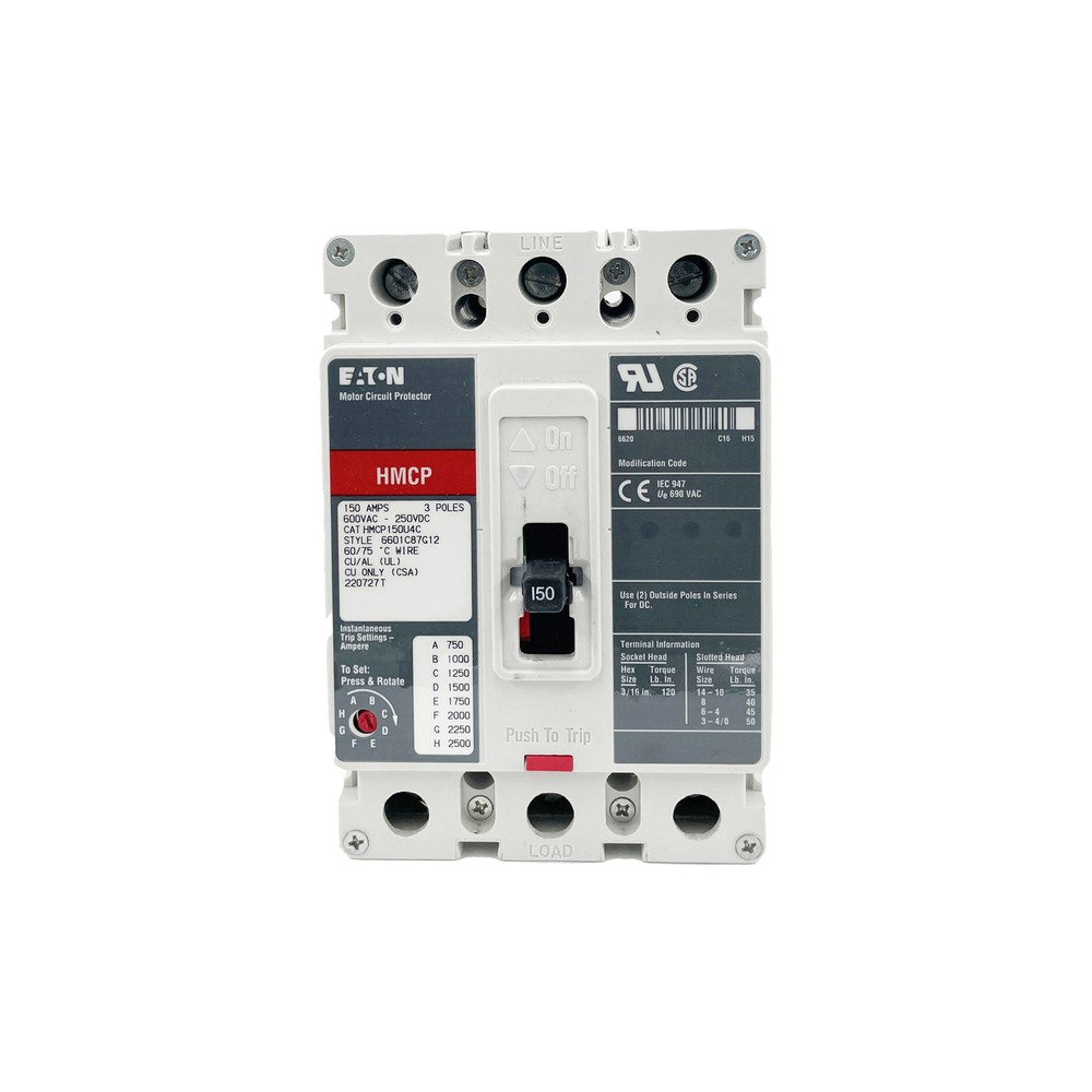 NIB – Eaton – HMCP150U4C – Molded Case Circuit Breaker – 150A, 3-Phases, 600V