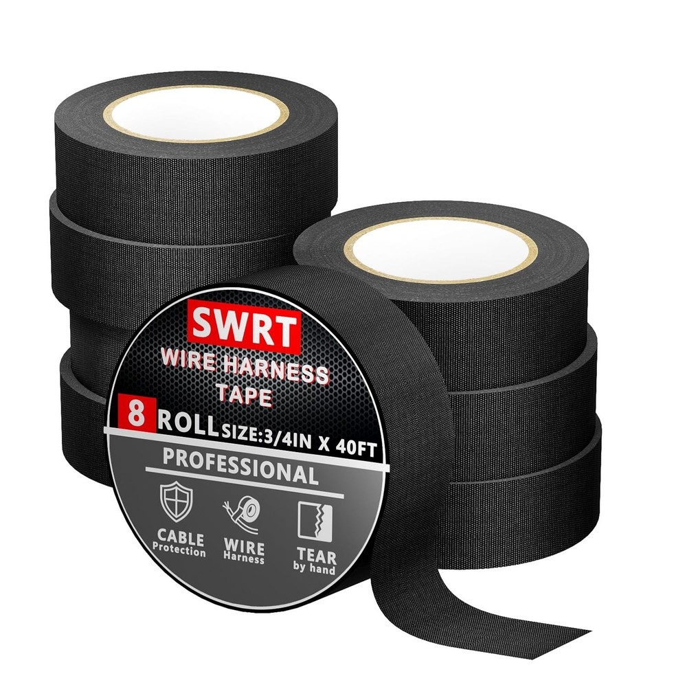 Wire Harness Tape 8 Rolls-Total 328 FT, Polyester Fabric,Flame Retardant,at 257℉