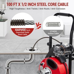 100FT x 1/2″ Drain Cleaner 370W Electric Sewer Snake Cleaning Machine W/ Cutters