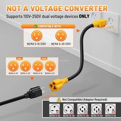 NEMA 15A to 20A Adapter Cable 5-15P to 5-15/20R 6-15/20R AC Power Converter ETL