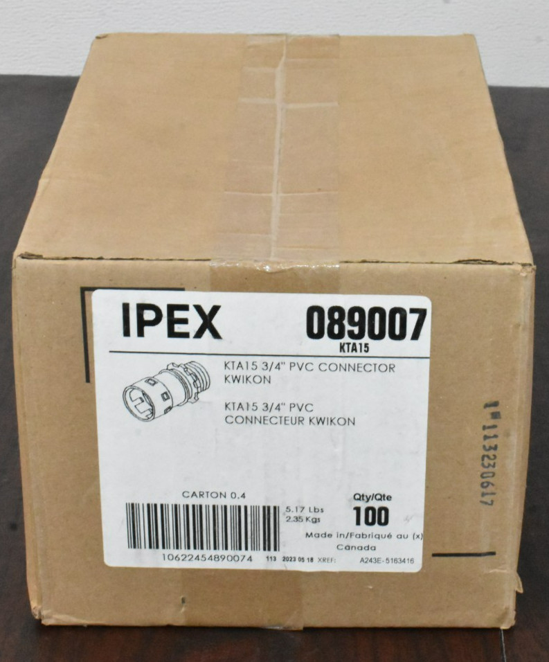 BNIB 100 IPEX KTA15 3/4″ PVC Connector Kwikon 089007