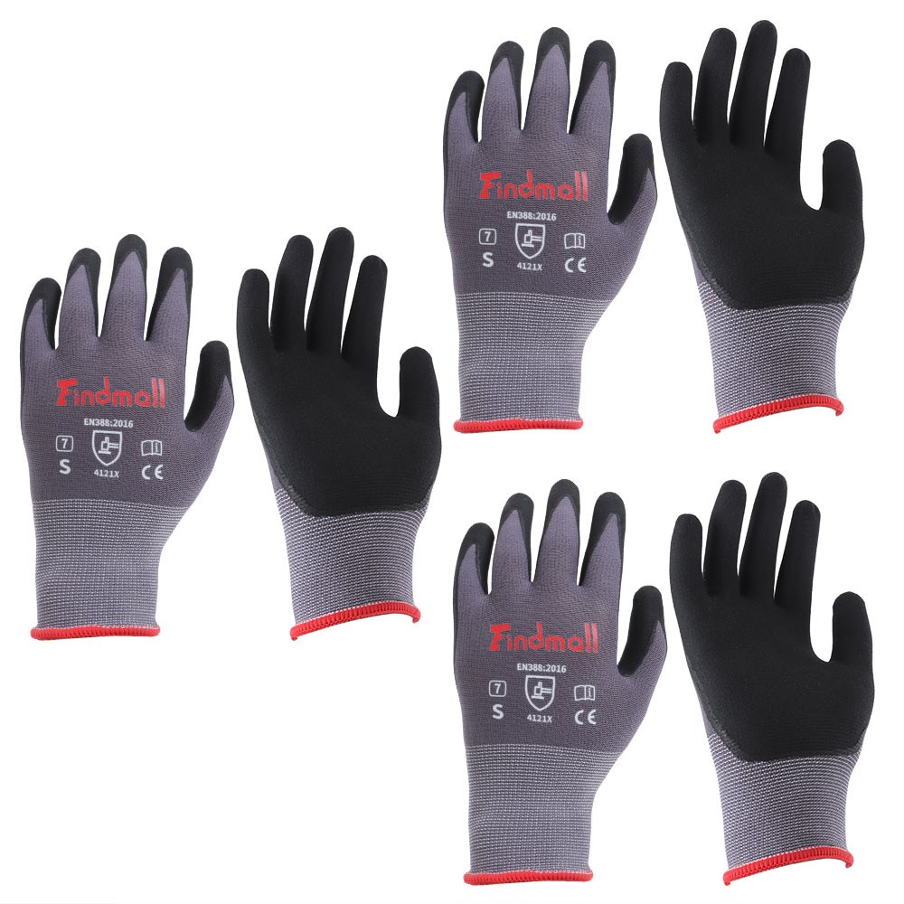 Safety Work Gloves MicroFoam Nitrile Coated Foam Gloves S-Size × 3 Pairs