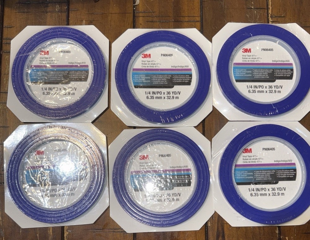 Lot 6 Rolls New- 3M Vinyl Tape 471+ 1/4 in x 36 yd 06405 Indigo