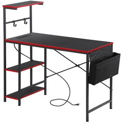 Gaming Computer Desk 44″ LED Gaming Desk with Power Outlet & Reversible Shelves
