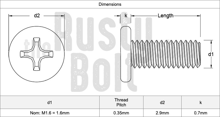 M1.6. x 12mm, Phillips Wafer Flat Head Screws, Stainless, Laptop, Machine