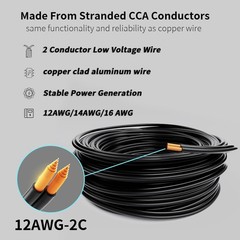 100FT LOW VOLTAGE 12/2 CABLE LANDSCAPE BURIAL COPPER WIRE OUTSIDE 12AWG 2 CORE