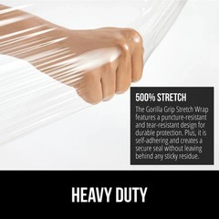 Gorilla Grip 500% Stretch Film Heavy Duty Plastic 1200ft Shrink Wrap Clear 60ga