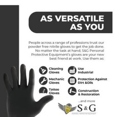 S&G Black Nitrile Gloves Latex Powder Free 5 Mil 1000pcs M/L/XL