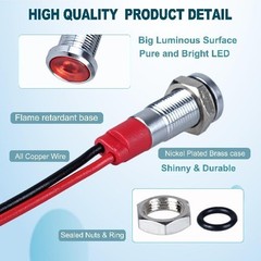 Blue LED Indicator Light Waterproof Wide Flat Head Indicator Light 12V 24V DC
