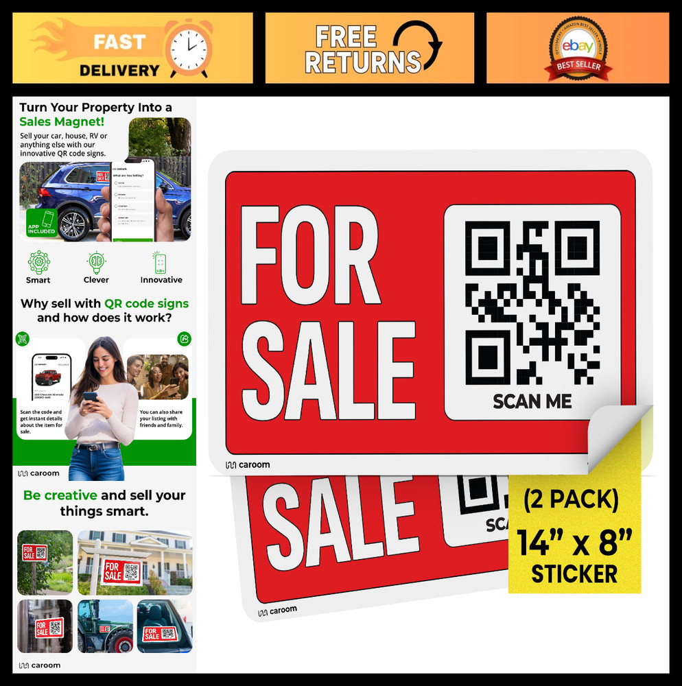 14” x 8” Self-Adhesive Sale Signs – 2-Pack for Real Estate, Business & Vehicle