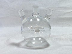 CHEMGLASS Glass 500mL 14/20 Angled 3-Neck Heavy Wall Round Bottom Flask CG-1524