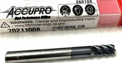 Accupro 70211008 3/16″ 5FL Corner Radius End Mill .015R Solid Carbide AlTiN NEW