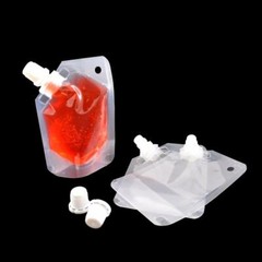 Clear & White Drink Wine Beverage Pouch Packaging Bags (Comes With 1 Funnel)