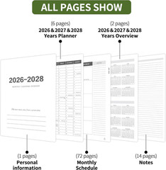 2026-2028 Monthly Planner – 3 Year Monthly Planner 2026-2028, Jan. 2026 – Dec