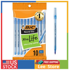 10-Count Pack BIC Round Stic Xtra Life Blue Ballpoint Pens, Medium Point (1.0mm)