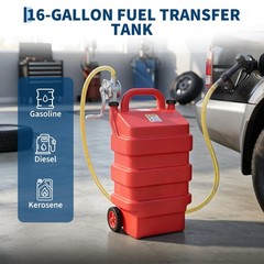 16 Gallon Portable Fuel Tank W/Manual Pump,10ft Hose Gas Caddy For Lawn Mowers