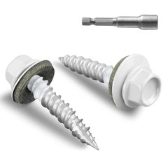 Metal Roofing Screws × 1 Inch, 80pcs White Ruspert Coating Hex Head Roofing S…