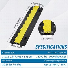 VEVOR 2Channel Speed Bump Cable Protector Ramp 1T Load TPU Wire Cable Cord Guard