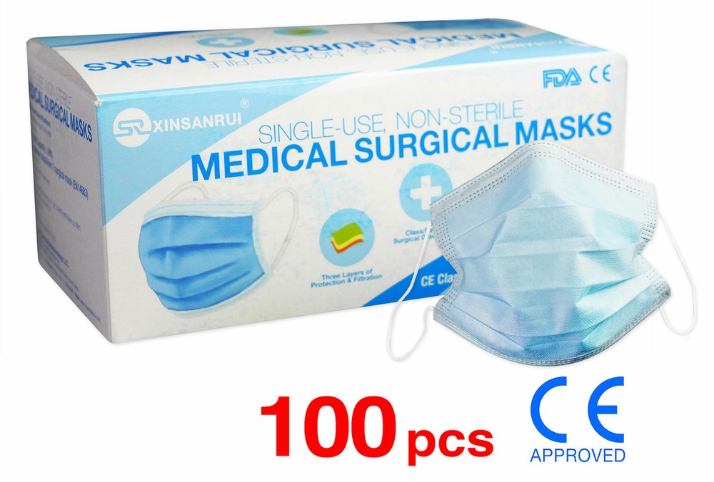 100 Pack CE Approved Class/Level 2 Surgical Disposable Face Mask/3-Ply 98% BFE
