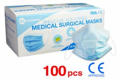 100 Pack CE Approved Class/Level 2 Surgical Disposable Face Mask/3-Ply 98% BFE