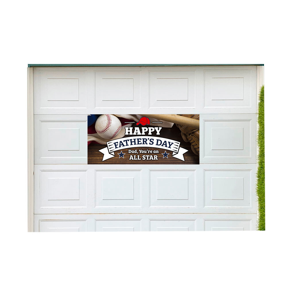 Happy Fathers Day (All Star) 21″ x 47″ Magnetic Garage Banner For Steel Garage D