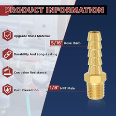 Pack of 1 Brass Hose Barb Fittings Adapter Connector 5/16″ Hose Barb to 1/8″ NPT