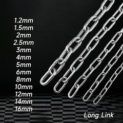 1.2mm 1.5mm 2mm 2.5mm 3mm 4mm 5mm 6mm ~ 16mm Stainless Steel 304 Long Link Chain