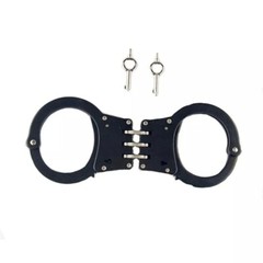 Professional Police Handcuffs Hinged Stainless Steel Black Heavy Duty + Two Keys