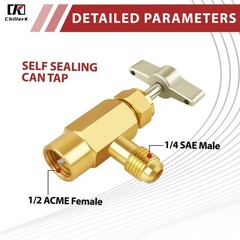 Self-Sealing Can Tap with Tank Adapter, 1/2″ to 1/4″ SAE Refrigerant Dispenser T