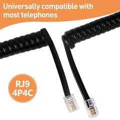 3PCS Landline Phone Cord 10ft Uncoiled 1.2ft Coiled Universal Cable Black Office