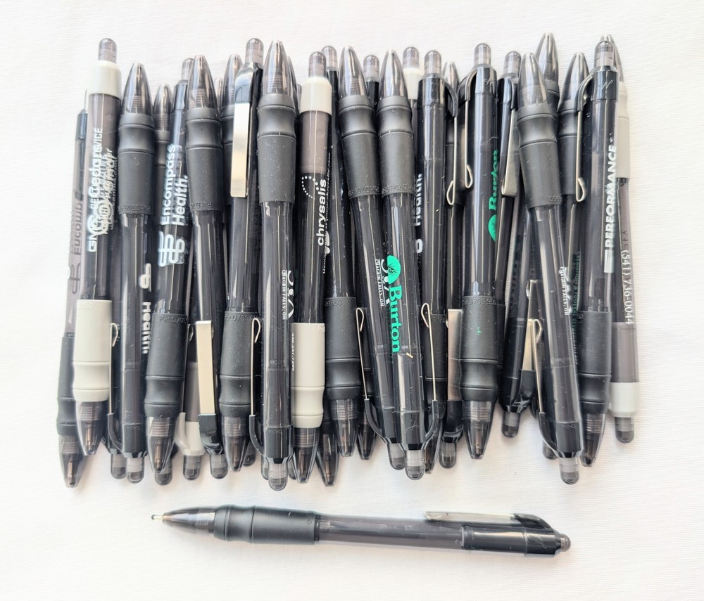 30 Misprint Click Pens MAXGLIDE Hub Pen Lot BLACK & GRAY Thick Rubber Grip