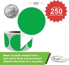 Royal Green Large 3 Inch Dot Stickers (75mm) Round Color-Coding Labels on a Roll