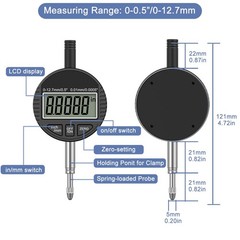 HDLNKAK Electronic Digital Dial Indicator Gauge 0-12.7mm/0.5” Inch/Metric Con…