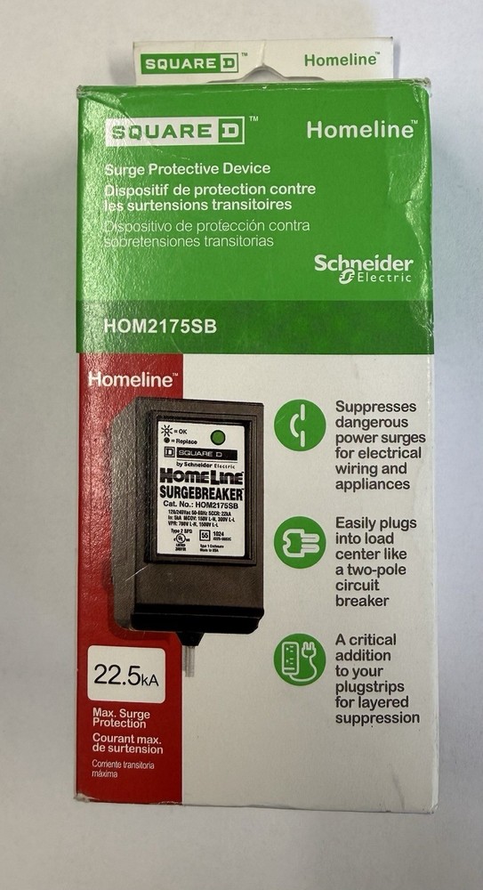 Square D HOM2175SB Homeline Surgebreaker 2-Pole 120/240 V 22.5kA Surge Protector