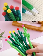12pcs Cactus Shape Gel Ink Writing Pens 0.5 mm Black Ink Fun Kawaii Pens Bulk