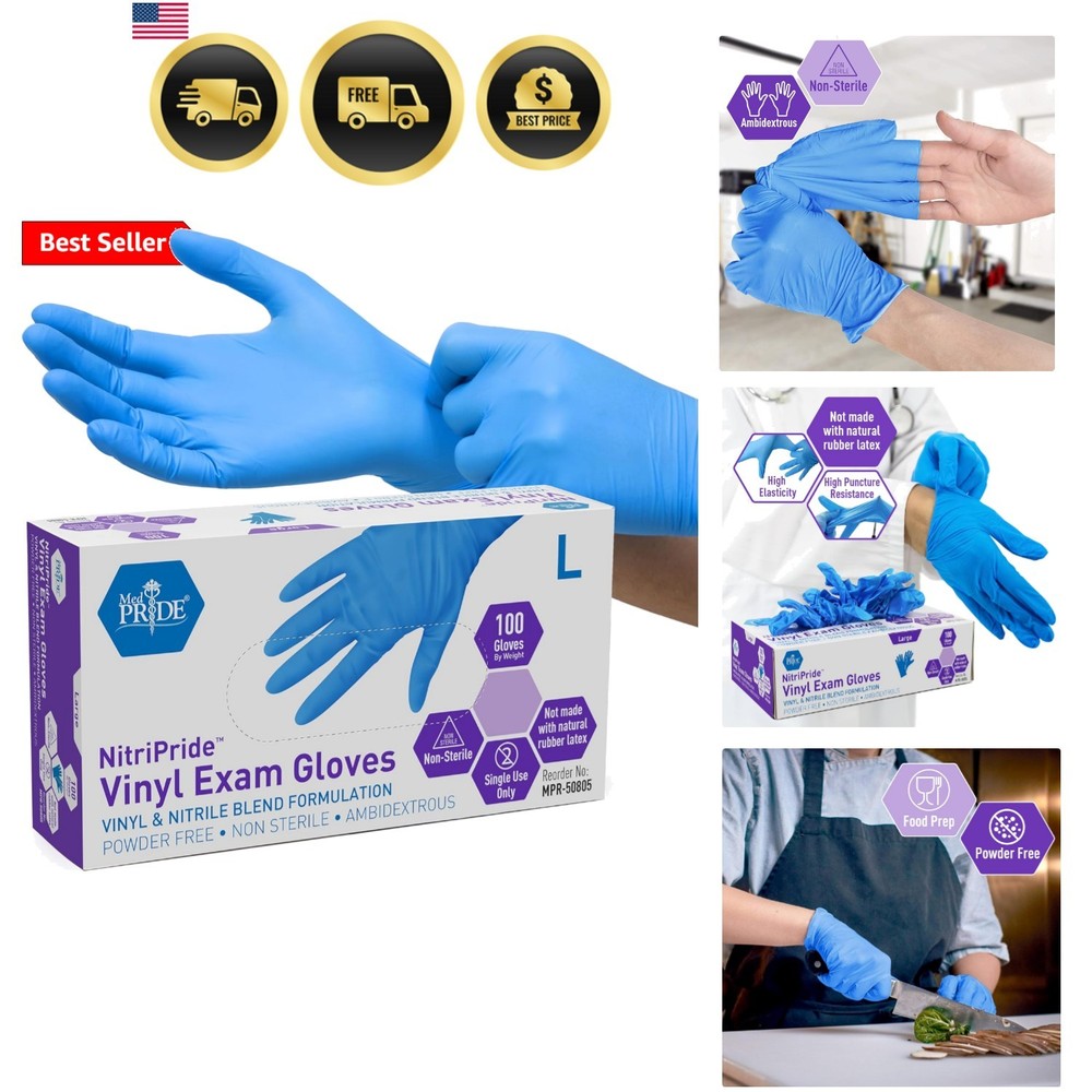 Nitrile/Vinyl Blend Exam Gloves, Powder-Free, Latex-Free, Disposable, Non-Ste…