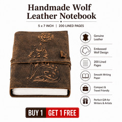 Wolf Leather Journal Lined Pages 5×7 Handmade Diary 200 Pages B1G1 Free