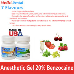 Dental Topical Anesthetic Gel 20%, 7 Flavors, 1oz Jar, Made in USA Exp 02/2027