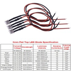 100PCS 3mm 5mm Flat Top LED lights Pre Wired 12V 24V 2pin light-emitting diode