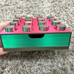 3D Printed Building Block Desk Organizer Set Pink Green Iridescent Drawer Tape